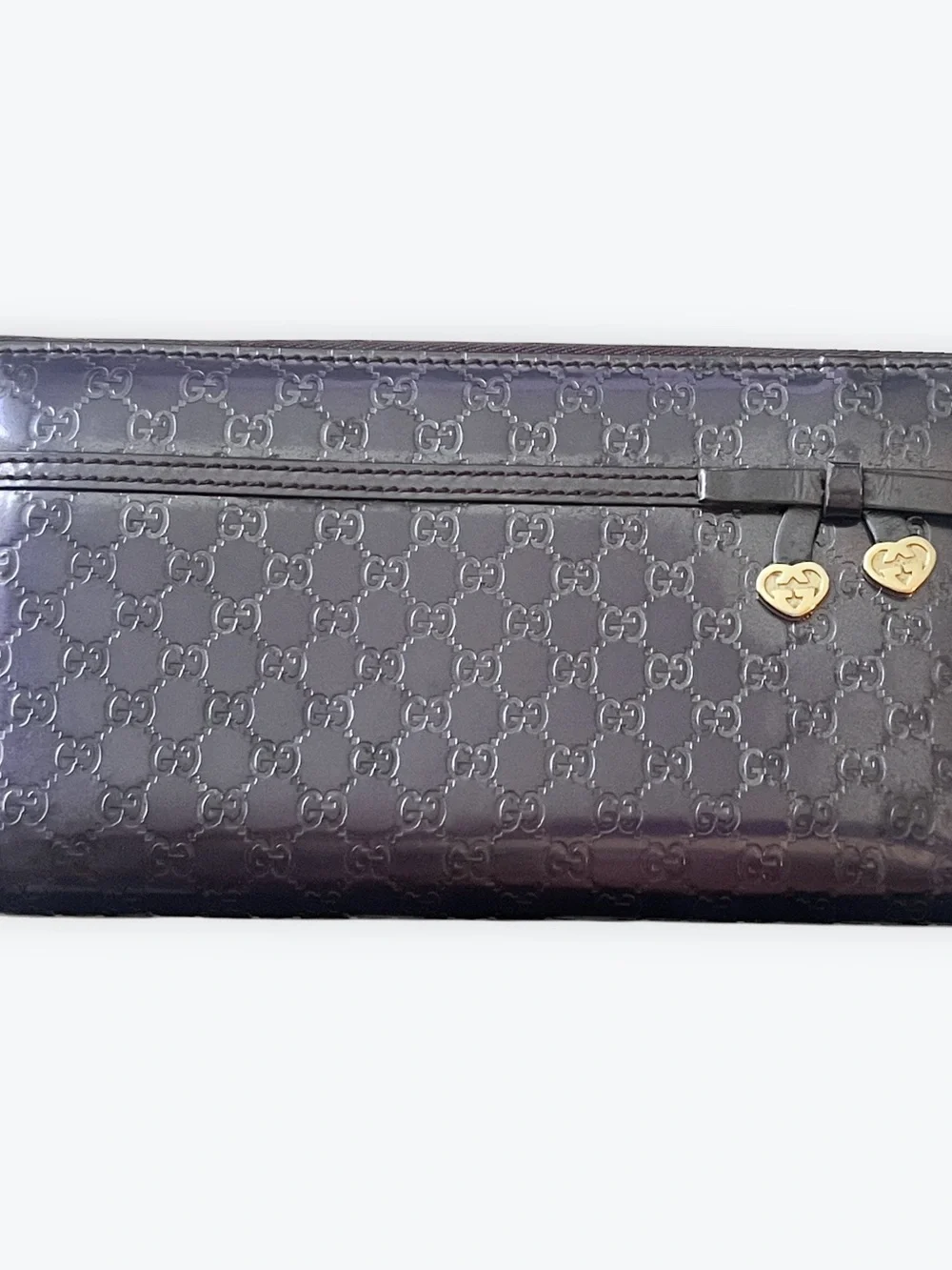 Gucci Purple Patent Leather Continental Zip Wallet with Gold Heart Pulls